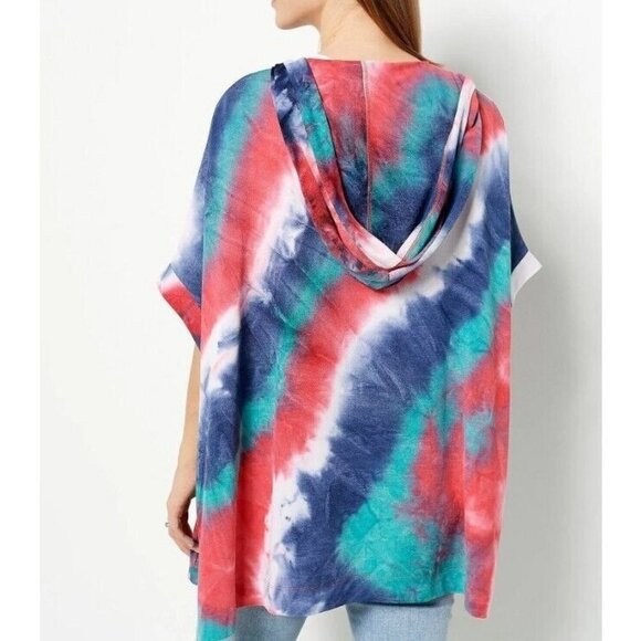 Attitudes by Renee Malibu Knit Tie Dye Hooded Ruana Firecracker, Small - Picture 2 of 2